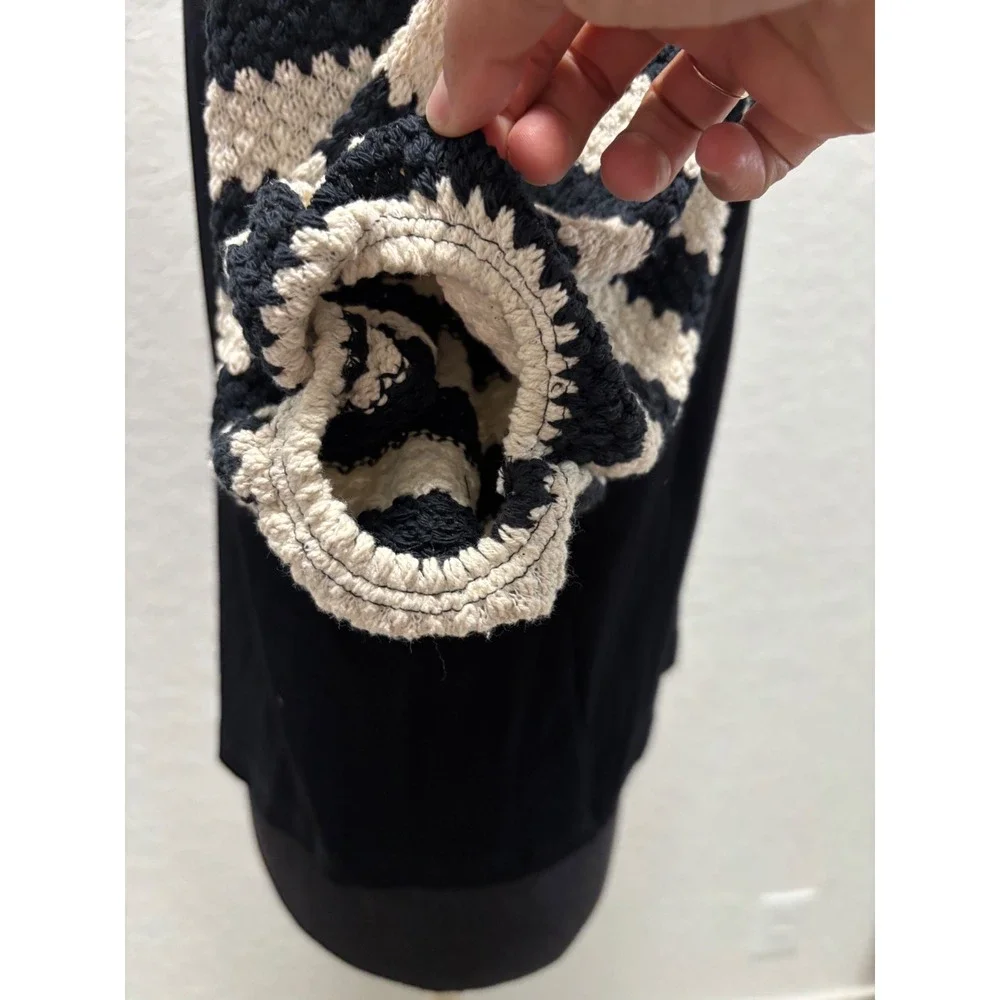 Marfinno Black Crochet Stripe Puff Sleeve Top Viscose Blend Size M - Picture 2 of 7